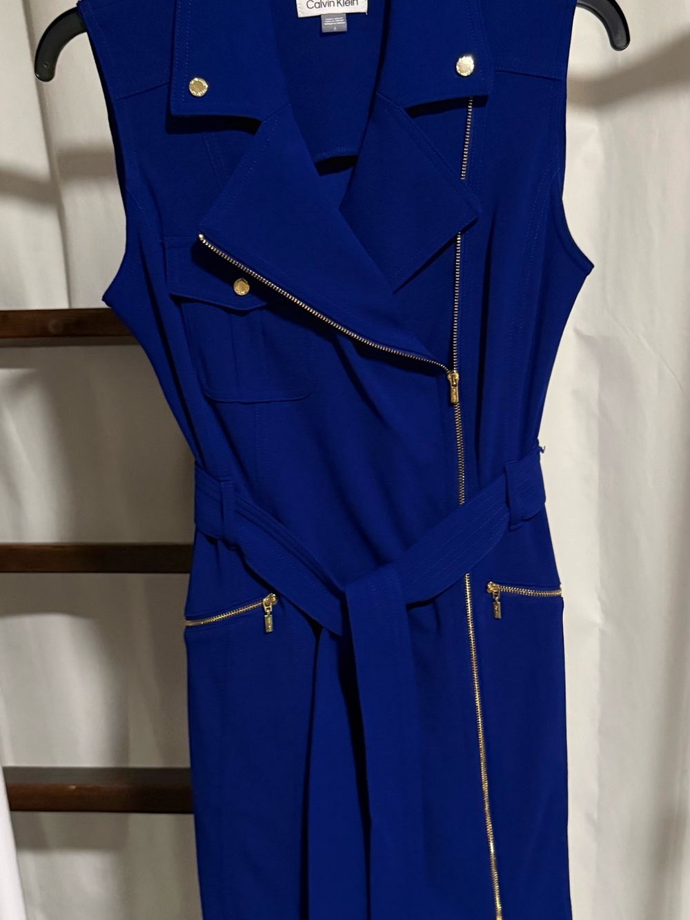 Calvin Klein Royal Blue Sleeveless Zip-Front Midi Dress